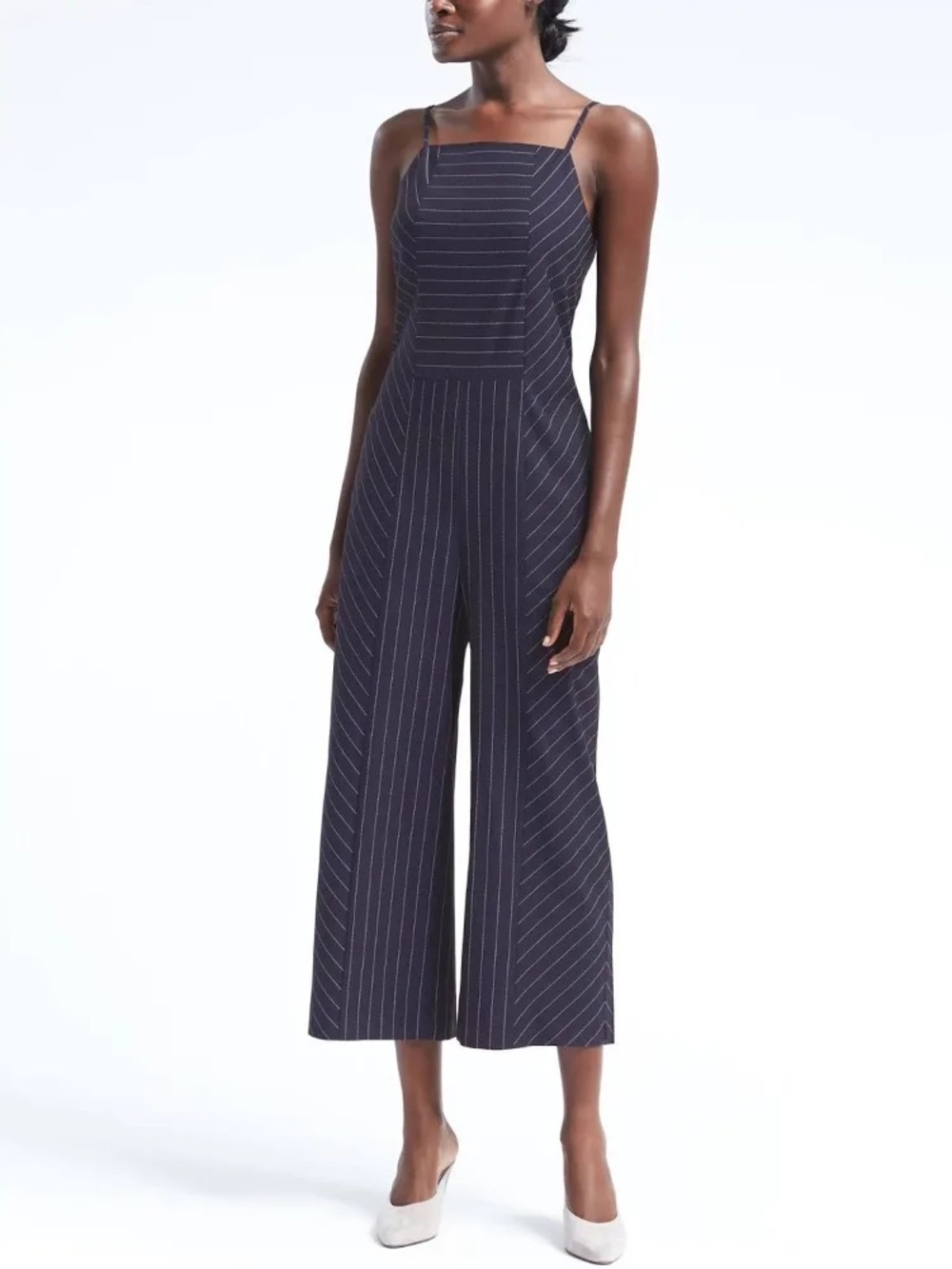 Banana Republic Navy Pinstripe Wide-Leg Jumpsuit